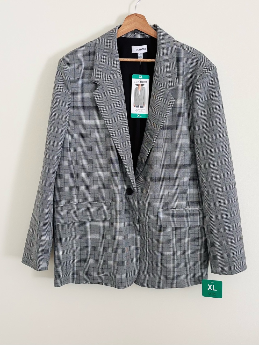 NWT Steve Madden Classic Blazer in Gray Plaid